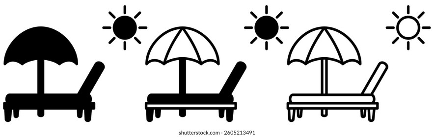 sunbed icon, simple flat style, illustration, logo sign symbol pictogram template, for ui or ux isolated on white for mobile app, editable