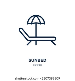 sunbed icon from summer collection. Thin linear sunbed, furniture, umbrella outline icon isolated on white background. Line vector sunbed sign, symbol for web and mobile