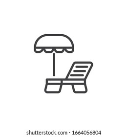 Sunbed line icon. linear style sign for mobile concept and web design. Beach umbrella and Sun lounger outline vector icon. Symbol, logo illustration. Vector graphics