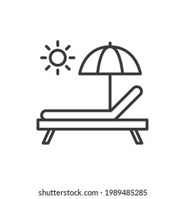 Sunbed line icon. Simple outline style. Resort, beach, chair, furniture, lounger, parasol, relaxation, sea, summer concept. Vector illustration isolated on white background. Thin stroke EPS 10.