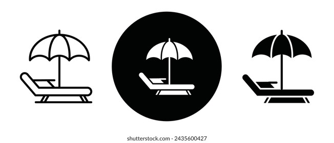 Sunbed outline icon collection or set. Sunbed Thin vector line art