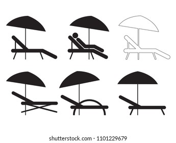 Sunbed and parasol flat glyph icon vector
