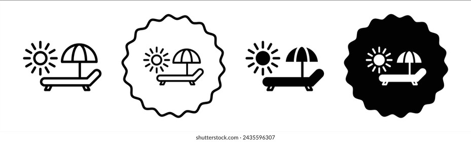 Sunbed set in black and white color. Sunbed simple flat icon vector