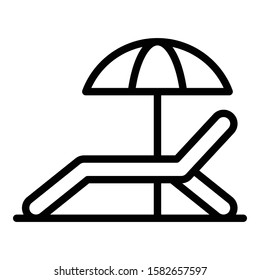 Sunbed with umbrella icon. Outline sunbed with umbrella vector icon for web design isolated on white background
