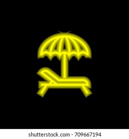 Sunbed yellow glowing neon ui ux icon. Glowing sign logo vector