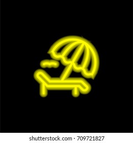 Sunbed yellow glowing neon ui ux icon. Glowing sign logo vector