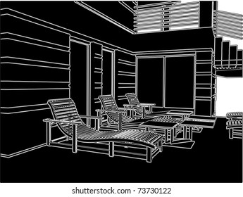 Sunbeds On The Teracce Relax Zone Of House Vector 01
