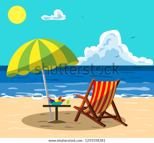 Sunbeds Relaxing On Sunny Beach Under Stock Vector (royalty Free 