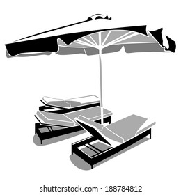 Sunbeds and umbrella