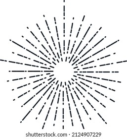 Sunbirst symbol. Light rays in thin dashed line style