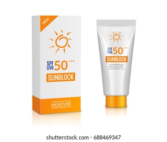 Sunblock ad template. Sun protection cosmetic. Moisturizer cream vector design background