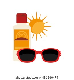 sunblock bottle and sunglasses