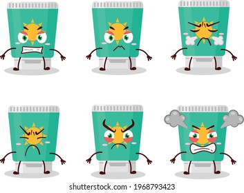 Sunblock cartoon character with various angry expressions