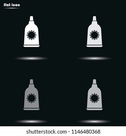 Sunblock cream bottles flat grayscale vector icon.