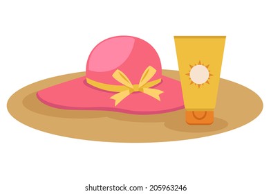 sunblock cream with hat vector