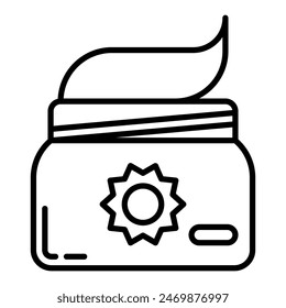 sunblock cream icon, line icon of summer, beach gear