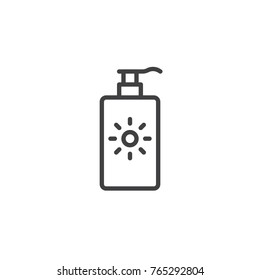 Sunblock cream line icon, outline vector sign, linear style pictogram isolated on white. Sun protection cream symbol, logo illustration. Editable stroke