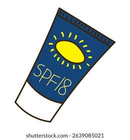 Sunblock, cream, lotion, sunscreen tube hand drawn illustration, isolated vector. Line art style design. Summer clip art, seasonal element, print. Holidays, vacations, outdoors beach cosmetics