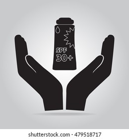 Sunblock in handicon, sunblock SPF 30, protection skin health concept