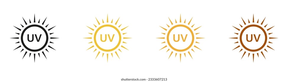Sunblock, Sunscreen Cream. Summer Sunlight Symbol Collection. SPF Label, Ultraviolet Rays Protect Icon Set. Skin Protection from Sun Pictogram. Block Solar Radiation. Isolated Vector Illustration.