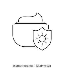 Sunblock, sunscreen cream. UV protection icon line style isolated on white background. Vector illustration
