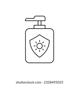 Sunblock, sunscreen cream. UV protection icon line style isolated on white background. Vector illustration