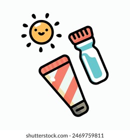 Sunblock sunscreen icon for summer season isolated illustration white background