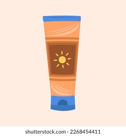 Sunblock tube flat vector illustration. Cute spf sunblock lotion tube cartoon vector illustration for graphic design and decorative element
