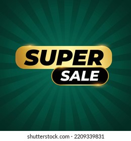 fondo verde de sunbrust con banner de súper venta de oro, fondo de pantalla verde abstracto perfecto para banners, afiches, promociones de medios sociales, plantilla vectorial. archivo vector de pasos