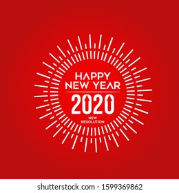 Sunbrust with happy new year 2020 with red background. poster, flyer design concept vector illustration