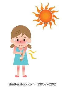 sunburn and girl kid illustration. Health care concept in summer