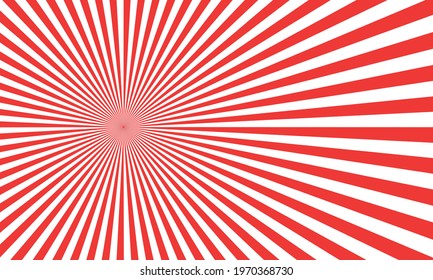 Sunburst Abstract Background And Rays. Symmetrical Radial Red And White Sun Rays. Summer Banner. Vector Illustration. Flat Style Line Texture. Template Poster Sale. Sunbeam Light Flash Boom. EPS 10.