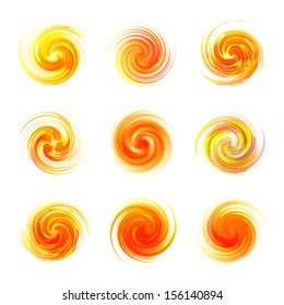 Sunburst abstract vector set. Dynamic flow illustration. Swirl collection. 