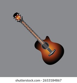 Sunburst Acoustic Guitar with Cutaway - Vector Illustration