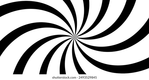 Sunburst background. Black and white spiral pattern.