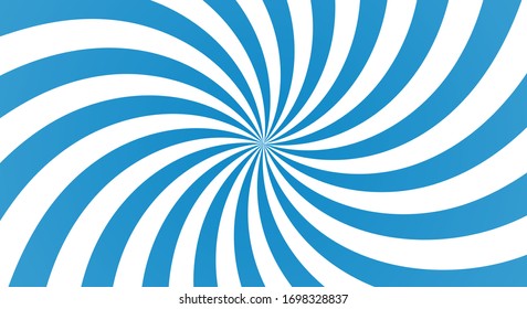 Sunburst background with blue ray. Spiral curved rotating background with rays. Blue colors. Flat vector illustration