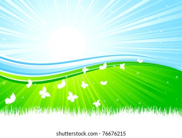 Sunburst background with Butterfly, illustration