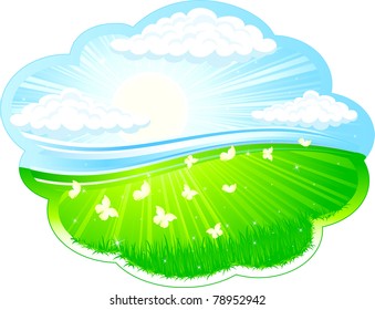 Sunburst background with Butterfly, illustration