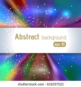 Sunburst background with colorful glittering stars. Beautiful rays of light. Vector illustration