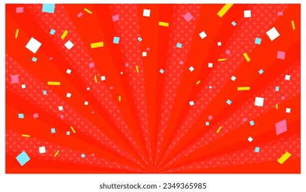 Sunburst background with flying confetti