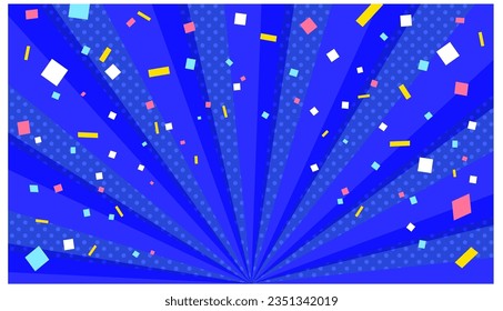 Sunburst background with flying confetti