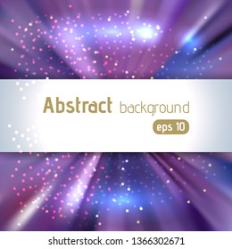 Sunburst background with glittering stars. Beautiful rays of light. Vector illustration. Purple color.