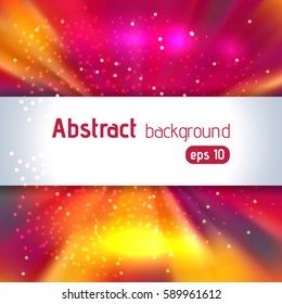 Sunburst background with glittering stars. Beautiful rays of light.  Vector illustration. Pink, yellow colors. 