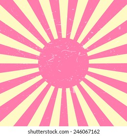 Sunburst background with grunge in retro style, pink and yellow ray