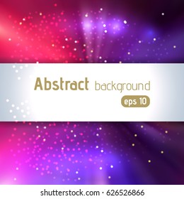 Sunburst background with pink, purple, black glittering stars. Beautiful rays of light.  Vector illustration