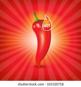 Sunburst Background With Red Hot Pepper, Vector Illustration