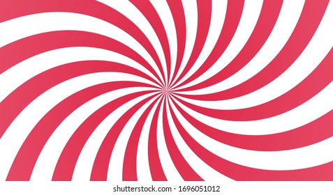 Sunburst background with red ray. Spiral curved rotating background with rays. Red colors. Flat vector illustration