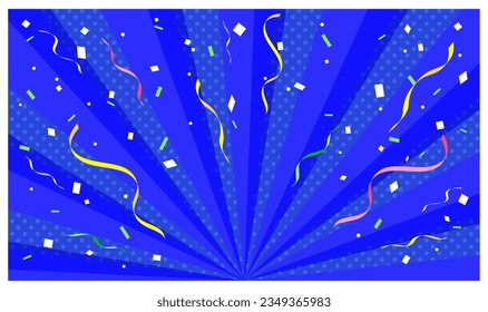 Sunburst background with ribbons and confetti