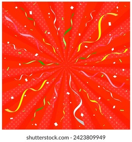Fondo de Sunburst con cintas y confeti
