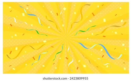 Sunburst background with ribbons and confetti